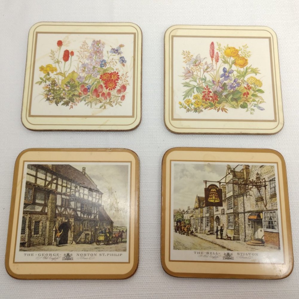 Pimpernel beverage 4 Set Coasters Old English England. City Flowers